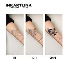 INKARTLINK 逼真狮子纹身贴纸 | 草本配方，持久15天 | 半永久性仿真纹身 | 防水防汗时尚贴纸 | 动物肖像人体彩绘 | 音乐节派对必备 | 手臂纹身 - 黑色 - 查看 7