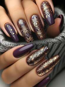 10卷/盒金属波西米亚指甲转印箔烫金银玫瑰金白黑蕾丝曼陀罗花蝴蝶图案星空纸贴纸贴花DIY奢华全息Y2K沙龙美甲设计美甲装饰配件美甲用品 - 彩色 - 查看 5