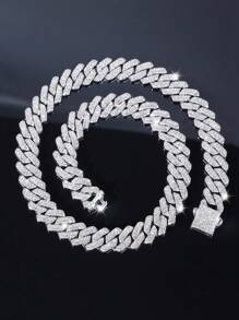 1pc Hip-Hop Fashion Ice Crystal Inlaid Shiny Rhinestone Cuban Necklace Bracelet, Fashionable Cuban Chain, Suitable For Men And Women, Gift Recommendation, New Year Gift