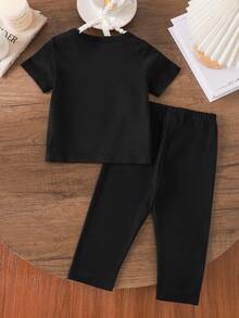 Conjunto de top de manga corta y pantalones con estampado de letras para bebé niña, primavera/verano