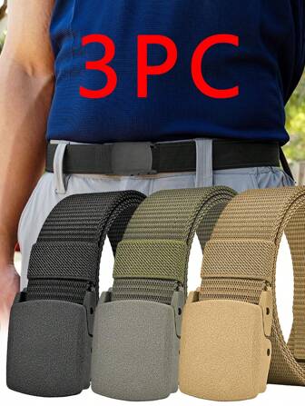 3pcs Automatic Buckle Nylon Belts, Fashionable Men's Canvas Outdoor Belts, Hunting And Mountaineering Tools, Hunting Clothing Accessories Summer, School Fall, Autumn, Halloween Autumn-Winter Accessories,Suitable For Teens, Youth,Men,Casual, Outdoor, Athletic, Vacation, Graduation Gifts, Birthday, Daily Wear