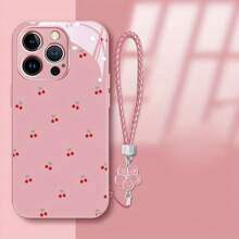 Creative Design Pattern Metal Paint Glass Phone Case, Fashionable Luxury With Lanyard Compatible For IPhone 16 15 14 13 12 Pro Max, The Perfect Gift For Family And Friends