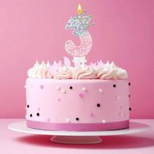 1pc Glitter Birthday Number Candle, 3D Design Cake Birthday Party Wedding Anniversary Celebration Supplies, Glitter Blue Crown Theme Birthday Decoration, Happy Birthday Party Supplies, Number 0 1 2 3 4 5 6 7 8 9