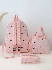 3pcs/Set Cartoon Puppy Print Backpack Set, Includes Backpack, Lunch Bag And Pencil Case, With Laptop Compartment, Adjustable Shoulder Straps, Multi-Pocket Large Capacity, Multifunctional Bookbag Set, Suitable For Women/Girls/Teens/College Students/Graduates, For Daily Use/Vacation/Travel/Back To School - Pink - View 7