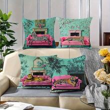 Fundas de almohada con estampado animal contemporáneo de 45 x 45 cm, 4 diseños de fantasía (cebra, tigre, león, leopardo y águila), 100 % poliéster, lavables a máquina con cierre de sobre para sofá, coche y decoración de dormitorio. - Estilo 1 - Ver 4