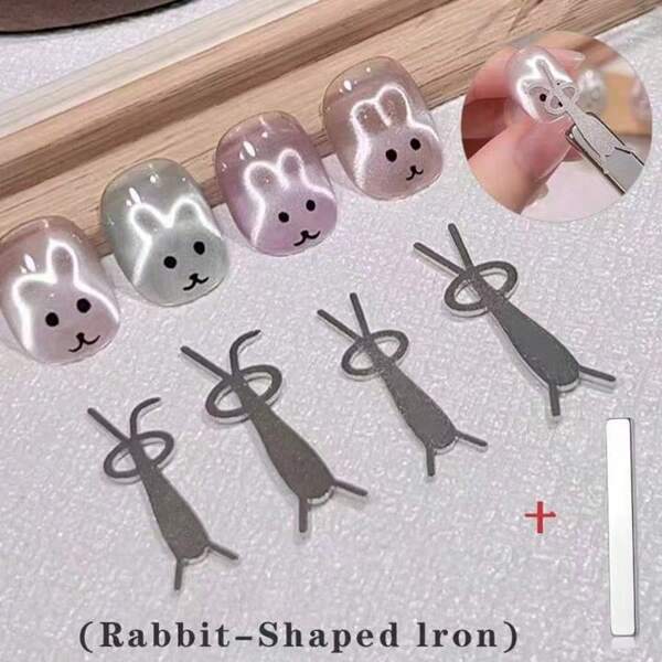 Cute Rabbit Cat Eye Magnet 4Pcs 5Pcs/Set, Superconductive Magnetic Force Nail Polish Gel Magnet Nail Supplies Ideal For DIY Nail Art At Home Or Gift Giving