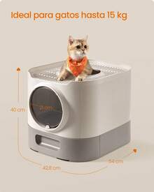 Feandrea Arenero Cerrado para Gatos, Caja de Arena para Gatos XXL, con Tapa, Bandeja Extraíble, Recogedor, Cepillo, Gatos Grandes, Menos Rastro, Antipérdida, Avena y Gris Cálido - Caqui - Ver 5