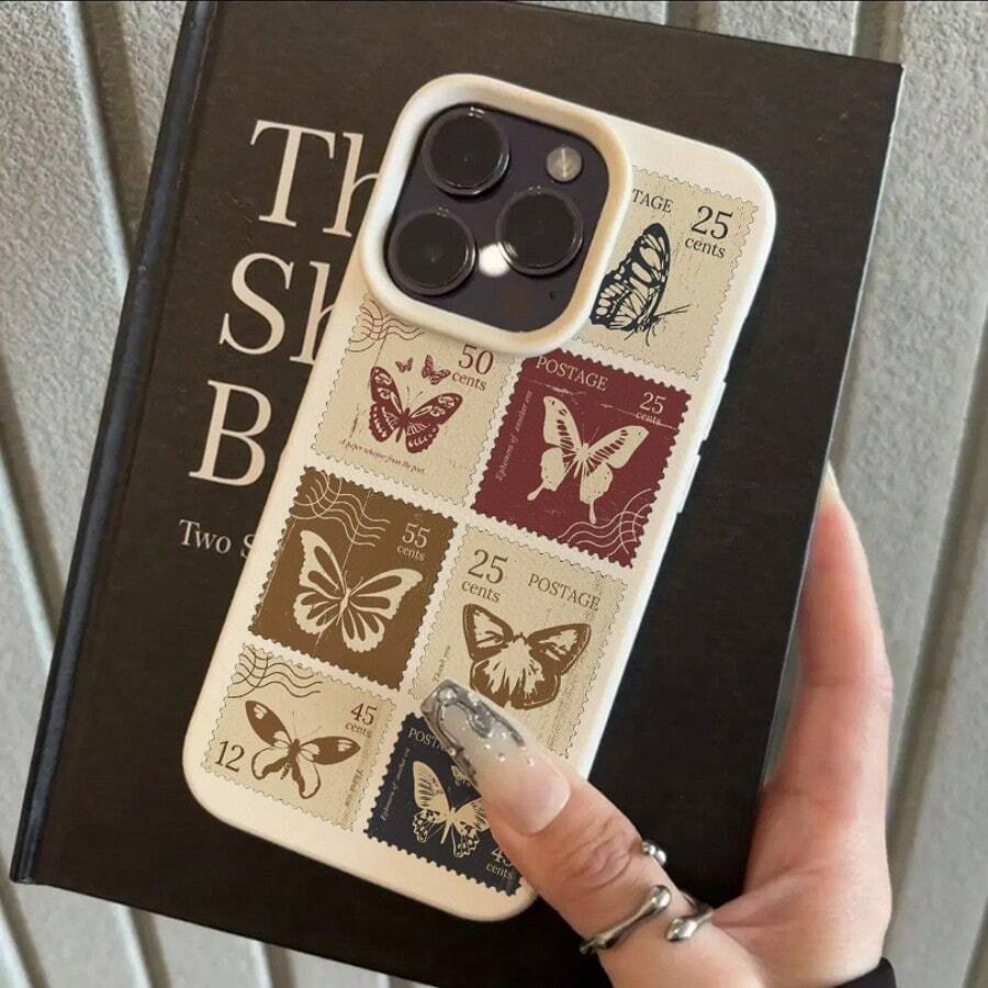 1 pieza Funda de teléfono TPU con estampado de mariposa vintage en toda la pantalla compatible con teléfonos Apple// - Blanco - Ver 1