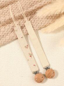 1pc Pacifier Chain With Printed Floral & Geometric Pattern, Fashion Baby Pacifier Clip Holder, Wooden 3-Hole Pacifier Clip, Suitable For Baby Boys And Girls, Daily Use Gift - Multicolor - View 4