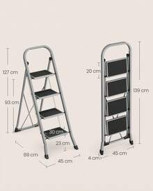 SONGMICS Step Ladder, 4-Step Ladder, Folding Ladder, Lock, Space-Saving Storage, Holds Up To 150 Kg, Grey - Grey - View 5