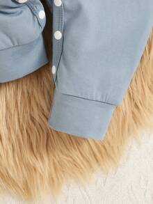 2pcs Baby Girl Blue Solid Long Sleeve Jumpsuit + Elephant Allover Print Jumpsuit Set With Hat, Cute, Autumn/Winter - Blue - View 6