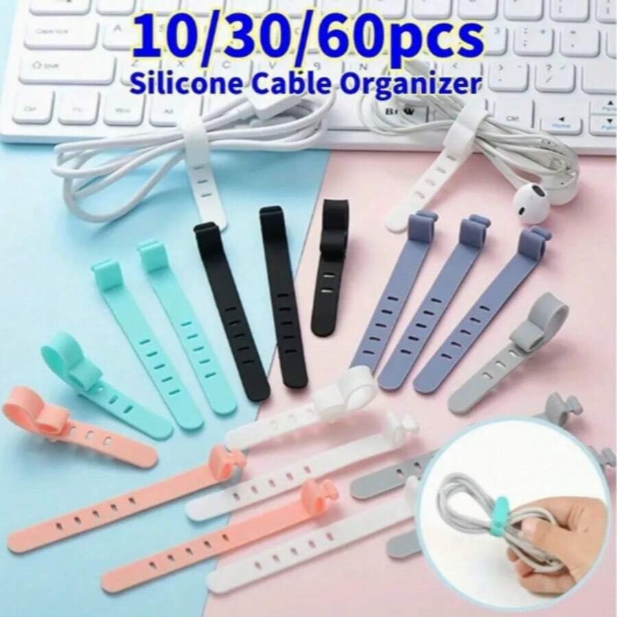 60/30/10 Stück Silikon Kabel Organizer, wiederverwendbare USB Kabel Binder, Kabel Wickler, Kabel Organizer, Kabel Aufbewahrungstasche für Urlaubsreisen, Outdoor-Aktivitäten, Ladezubehör, Reiseaccessoires