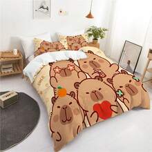 2/3 pièces Ensemble de housse de couette imprimé mignon de capybara, ensemble de housse de couette en polyester doux, housses de couette en microfibre lavables pour la décoration de la chambre, de la chambre d'amis, du dortoir (1 * housse de couette + 1/2 * taie d'oreiller, sans noyau) - Multicolore - Voir 8