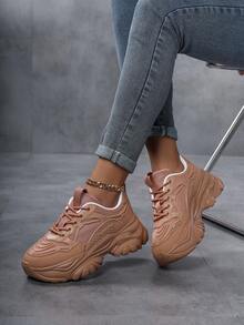 Women's Retro Casual Sneakers, Women's Lightweight Breathable Running Shoes, Women's Low-Top Lace-Up Sports Shoes, Women's Comfortable Soft-Sole Walking Shoes, Women's Fashionable Versatile Platform Chunky Sneakers - Redwood - View 6