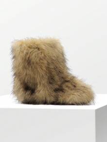 Women's Faux Fur Boot Furry Fluffy Round Toe Suede Winter Comfy Plush Warm Short Outdoor Indoor Flat Shoes Mid-Calf Boots Suitable For Party Festivals Brown Boots - 棕色 - 查看 11