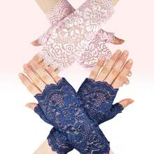 D EXCEED 1/2 件女士短款蕾丝手套露指新娘腕手套歌剧晚会婚礼茶会舞会角色扮演
