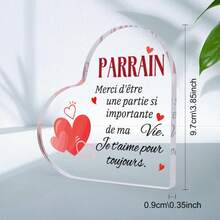 1pc French For Marraine Parrain Heart Shape Gift Birthday Gift Thanksgiving Gift Mother's Day Father's Day Gift Christmas Gift Christening Gift Baby Shower Party Favor, Decoration