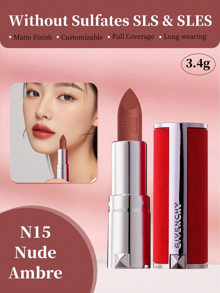 Givenchy Le Rouge 深紅絲絨霧面唇膏 N15 Nude Ambre 3.4g/0.12 Oz | 輕盈柔軟霧面唇膏 | 持久舒適佩戴 | 濃郁深紅絲絨妝效 | 順滑貼合唇部，均勻無瑕覆蓋