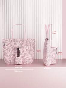 Meoky Tote Bag with Front Pocket and Zipper, Waterproof Shoulder Bag with Water Bottle Holder, Fits Laptop, Tumbler with Handle and Straw, Perfect for Daily Use, School, Travel, Work, and a Creative Gift Idea for Women - 粉色 - 查看 6