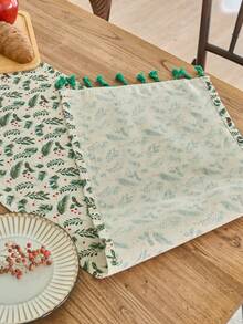 1pc Vintage American Style Pine Branch Printed Table Runner, Gold Foil Decor, Suitable For Christmas Party, Kitchen, Home Decor - Multicolor - View 11