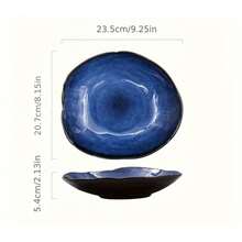 taufikt 1pcs Ceramic Serving Ware, Salad Vegetable Pasta Steak Plate,Microwave And Dishwasher Safe(Blue) - 寶藍色 - 查看 6