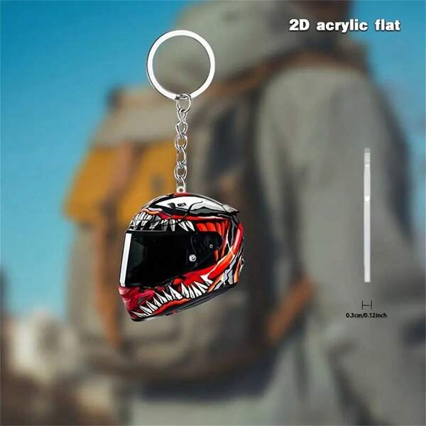 2 pièces Porte-clés acrylique en forme de casque de moto classique 2D plat, pendentif de sport extrême rétro, convient pour la décoration de sac et de clé de voiture, décoration d'arbre de Noël et de fête, cadeau de fête idéal pour la famille et les amis