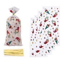 50pcs Christmas Element Printed OPP Gift Packaging Bags, Snack Candy Flat Pouch, Bakery Cookies Sealing Bags With Twist Ties Christmas Christmas Decorations Christmas Pajamas Christmas Gifts Christmas Decor - Multicolor - View 5