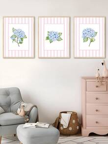 Conjunto de 3 pinturas em aquarela de hortênsias, arte de parede com paisagem costeira, estilo Hampton, decoração de parede com estética costeira, pintura a óleo botânica, fundo listrado, ideal para quarto, sala de estar, escritório, sala de jantar, cozinha, escritório, corredor, dormitório, banheiro, presente ideal para amigos, arte de parede, decoração de parede, decoração de casa, decoração de quarto, arte de parede em tela, pôster, arte de parede emoldurada, opções de moldura disponíveis - Multicolorido - Ver 2
