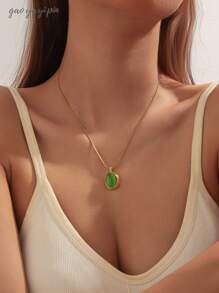 1pc French Fashion Tiger Eye, Turquoise, Ruby Stainless Steel Pendant Necklace, 18k Gold Plated Jewelry, Natural Stone Gemstone Gift, Suitable For Women's Daily Wear