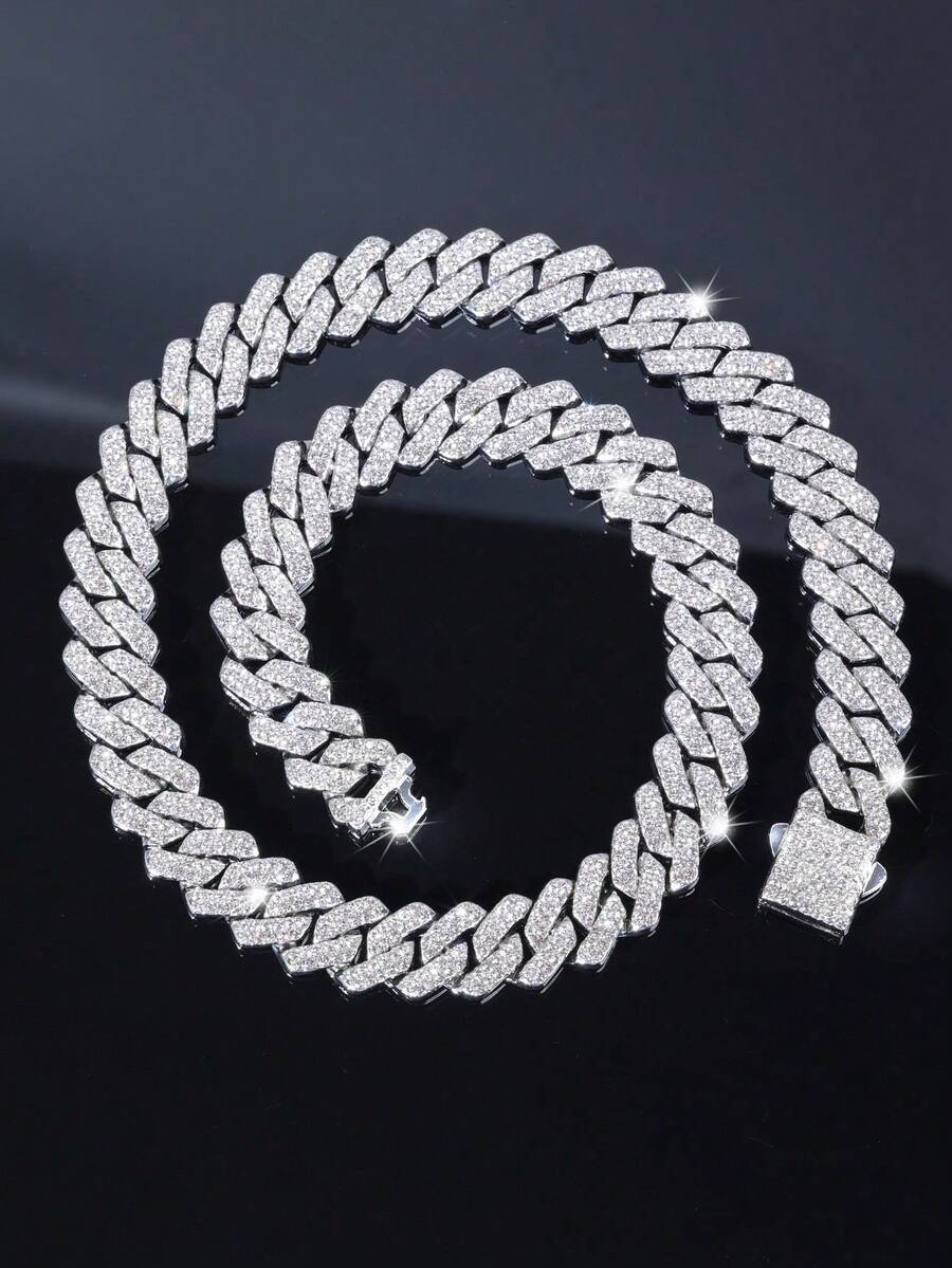 1 件装镶钻链手链/项链，嘻哈闪亮风格，适合日常佩戴、夜间外出和节日礼物 - B - 查看 1