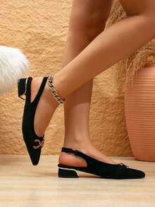 Women's French Style Mid-Heel Chunky Heel Pointed Toe Versatile Dress Sandals, European And American Fashion Closed Toe, Spring/Summer - Black - View 4