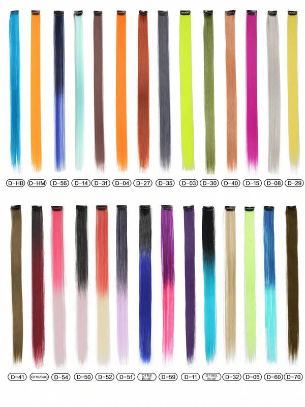 Music Festival 20 Inch 6 Pieces/Pack Synthetic Women's Clip Straight Hair Extension Golden Yellow Mint Blue Brown Purple Silver Gray Fluorescent Yellow Colorful Clip Extensions Hair For Women Daily Holidays Party