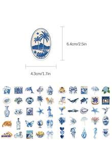 50pcs Blue Stickers Laptop Handbook Phone Case Decorative Stickers - Multicolor - View 2