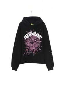 Web Print Hoodie - Unisex Oversized Pullover With Graphic Design, Streetwear Casual Tracksuit