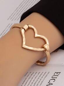 1pc Heart Geometric Open Bangle Bracelet For Women - Silver - View 2