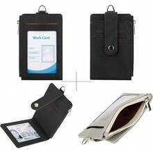 TLL  Women And Men Keychain Card Holder Case Zipper Slim Minimalist Front Pocket Wallet With 2 ID Window Black - 黑色01 - 查看 4