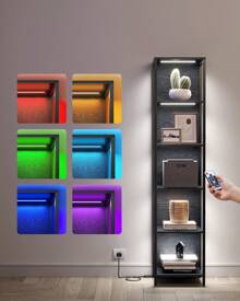 6-Tier LED Bookcase, Bookshelf With Dimmable Lights, Storage Shelf With Steel Frame, 30.3 X 40 X 178.6 Cm, For Living Room, Bedroom, Office, Ebony Black