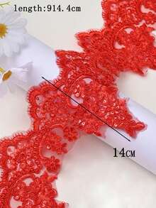 XDH1589 刺绣蕾丝边工艺材料，DIY 新娘礼服、窗帘、桌布、婚礼舞台装饰面料，长度：1-10 码 - 大紅色 - 查看 19