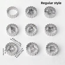 Bộ 9 khuôn dập hình mặt trăng, hình trái tim, dùng làm bánh quy kẹp mứt, dụng cụ làm bánh cho tiệc ngày lễ, trang trí sinh nhật Halloween, Giáng sinh, Ngày lễ tình nhân, Lễ Phục sinh kèm dụng cụ nhà bếp hình tròn hình hoa - Bạc - Xem 2