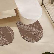 1/3件套棕色线条图案家居装饰地垫，浴室防滑吸水地垫，硅藻土复古图案地垫，U型马桶洗手池吸水脚垫，2.5毫米厚，适用于玄关、浴室、厨房等场所，厨房地毯 - 棕色線條 - 查看 3