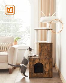 WoodyWonders Cat Tree With Litter Box Enclosure, 2-In-1 Modern Cat Tower, Cat Condo With Scratching Posts, Removable Pompom Sticks, Washable Cushions, Rustic Brown - Brown - View 7