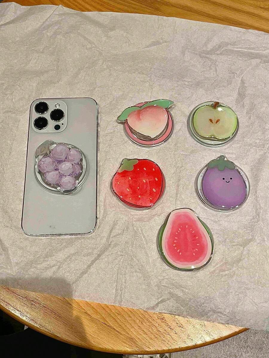 Cute Fruit Pattern Magnetic Phone Stand, Peach, Strawberry, Grape Phone Back Holder, Multi-Function Stand Compatible With IPhone, Android Phone, Gift For Birthday, Family, Friends Push-Pull Phone Grip Phone Holder Phone Accessories - Multicolor - View 1