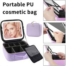 Professional Large Portable Storage Beauty Makeup Box,Adjustable Brightness In 3 Color Scenarios, Waterproof Makeup,Makeup Bag With LED Mirror Vanity Case Beauty Box Make Up Travel,Purple - Purple - View 3