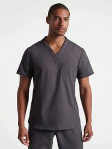 Men's V-Neck Short Sleeve Double Pocket Medical Uniform Top