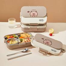 WORTHBUY 1 Stück 1500ml 4/5 Fächer 304 Edelstahl Lunchbox mit niedlichem Capybara Muster, tragbare Bento Box mit großer Kapazität inklusive Besteck & Suppenschale, thermisch isolierter Lunchbehälter, auslaufsicher für Obstsalat und Lebensmittellagerung, spülmaschinen- und mikrowellengeeignet, geeignet für Studenten und Erwachsene zuhause, in der Schule, im Büro, beim Camping, Picknick, Reisen, Schulanfang