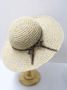 1 件女士手工编织纯色夏季太阳帽，防紫外线镂空草帽，日常旅行沙滩渔夫帽