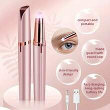 1 件 ABS 便携式电动修眉器电动便携式修眉刀，无痛白色修眉器，女士修眉笔自动眉刀，女士面部脱毛工具 - 黑色 - 查看 5