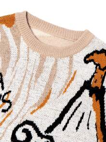 Áo len chui đầu dáng rộng unisex Andreilee Thu/Đông, màu trơn tối giản, họa tiết hoạt hình khảm, trang phục đi học, phong cách Âu Mỹ. - màu nâu - Xem 6