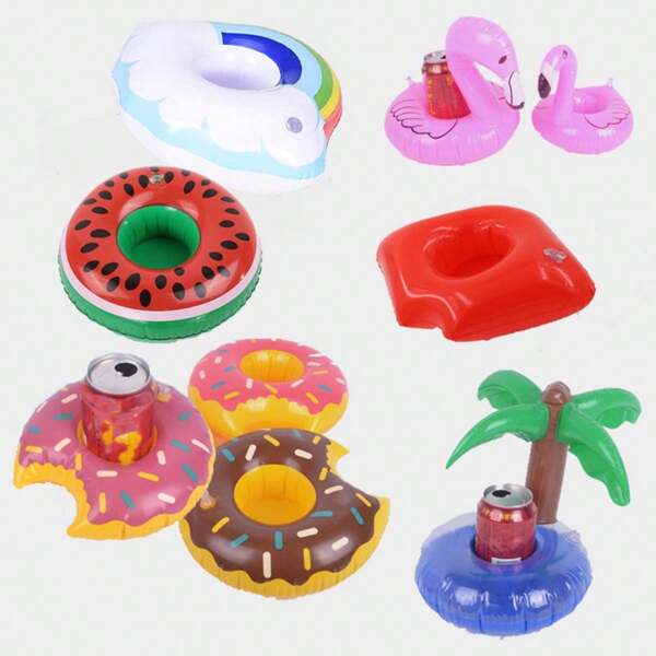 6 piezas/2 piezas/1 pieza Soporte inflable para vasos, Soporte para teléfono, Flotador para piscina, Soporte inflable para vasos de fiesta, Soporte inflable para bebidas en la playa, Soporte multifuncional para fiestas en la piscina, Fotografía de viaje