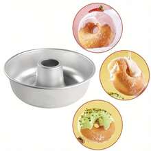 Khuôn nướng bánh tròn bằng nhôm, khuôn bánh Donut, có thiết kế rỗng và lỗ ở giữa - Khuôn bánh chiffon bánh Donut caramel đáy đặc, thích hợp cho cả bếp gia đình và bếp thương mại, món tráng miệng sinh nhật, bền và dễ vệ sinh, phụ kiện làm bánh - Bạc - Xem 4